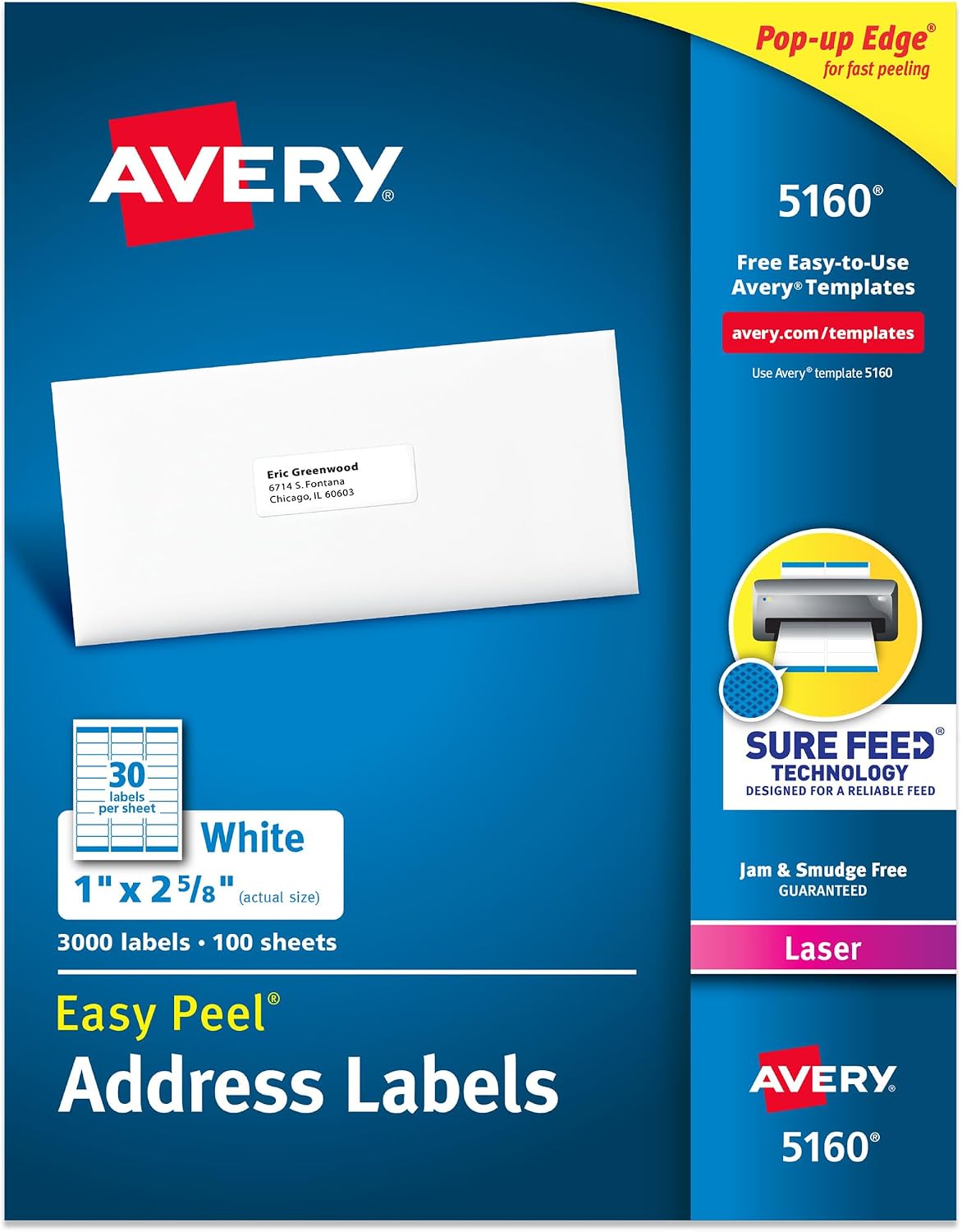 Avery 5160 address label sheet, 30 labels on US Letter