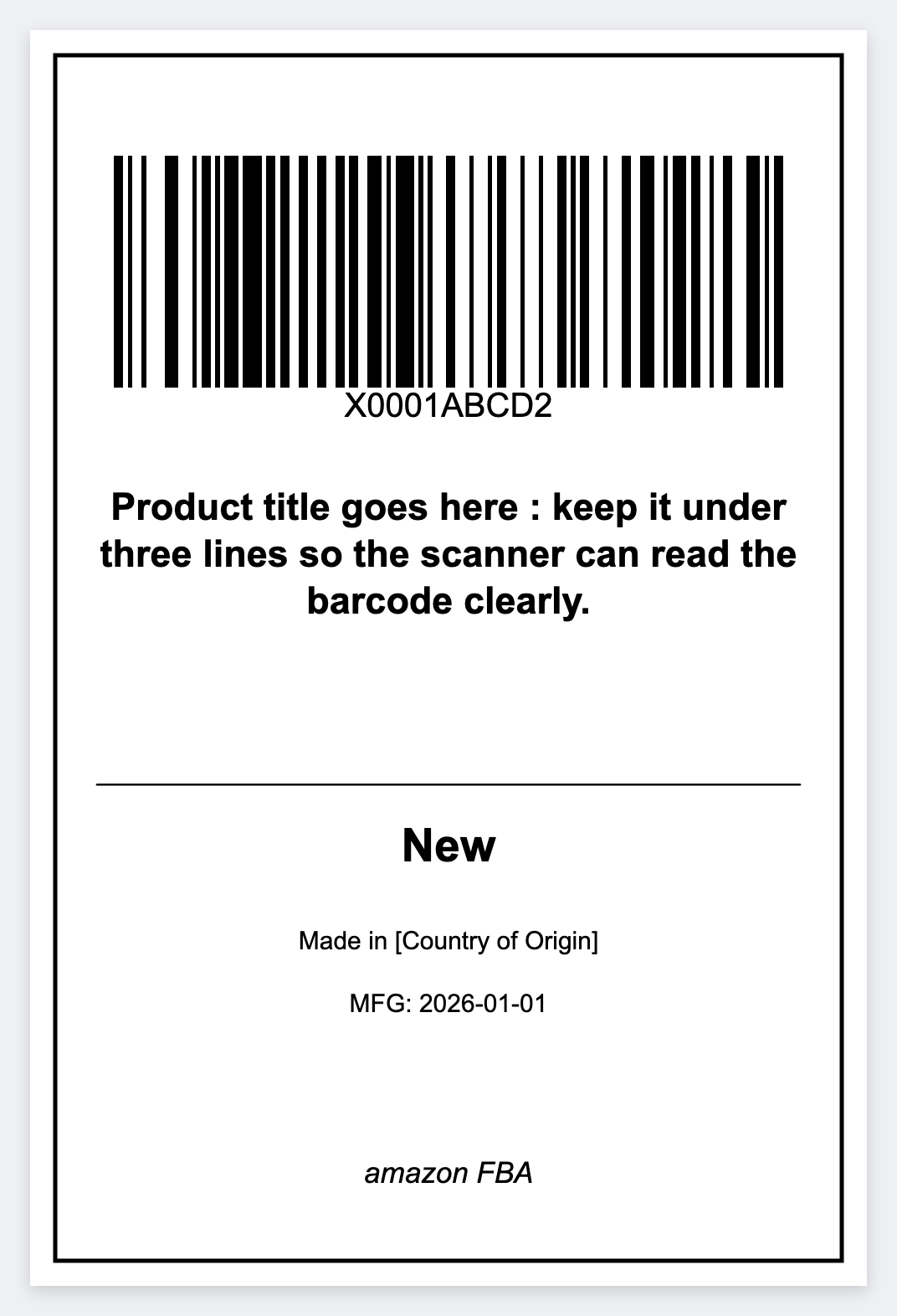 Amazon FBA (FNSKU) sample from the free label maker
