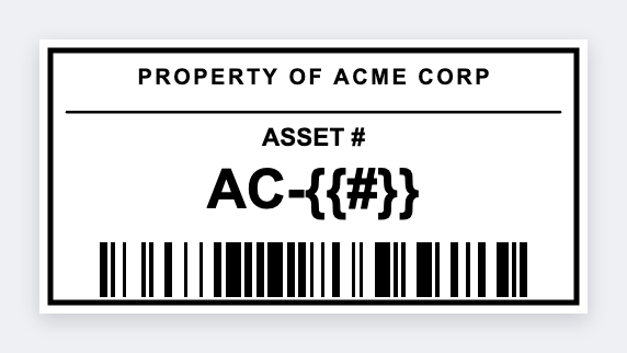 Asset tag sample from the free label maker