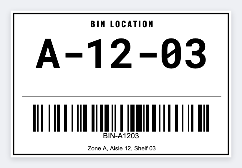 Bin location tag sample from the free label maker
