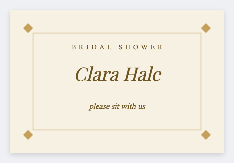 Bridal shower place card