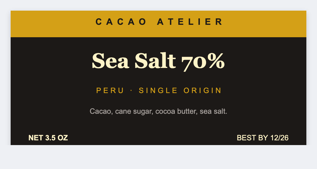 Chocolate bar sample from the free label maker