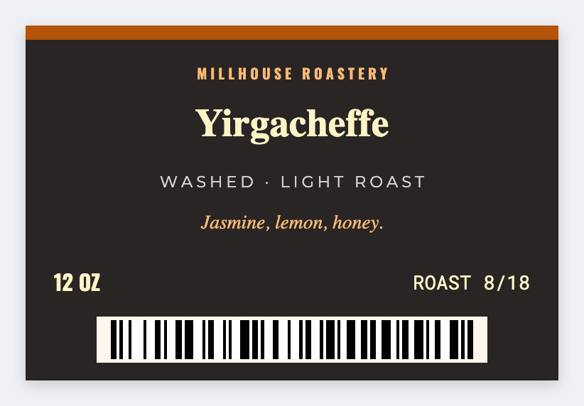 Coffee bag sample from the free label maker