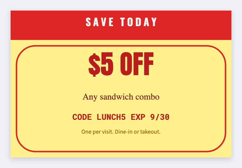 Coupon sticker sample from the free label maker
