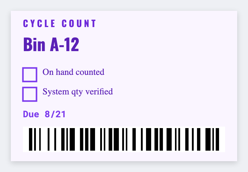 Cycle count sample from the free label maker