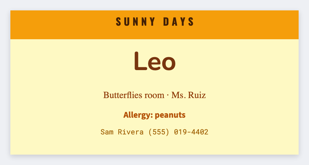 Daycare name sample from the free label maker