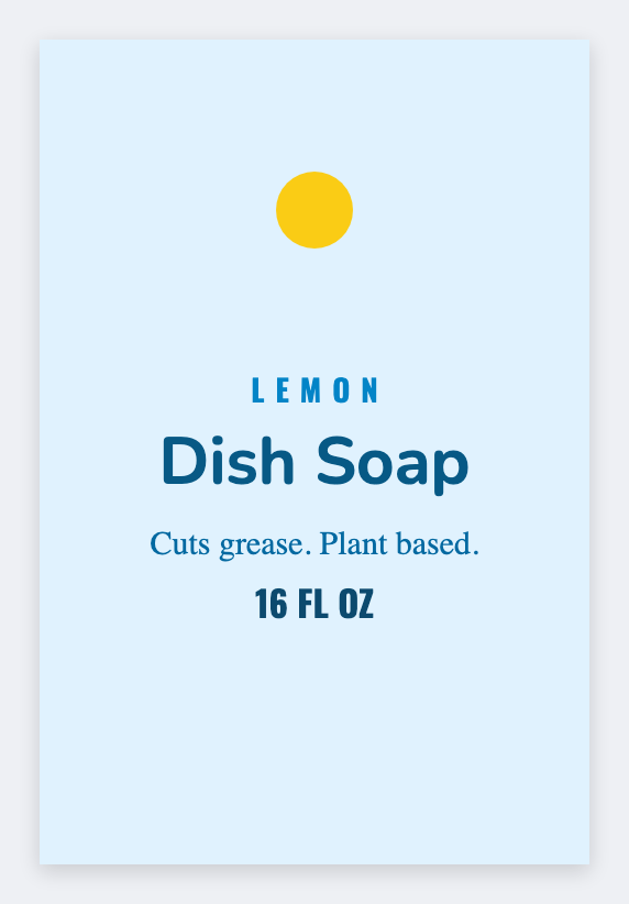 Dish soap sample from the free label maker