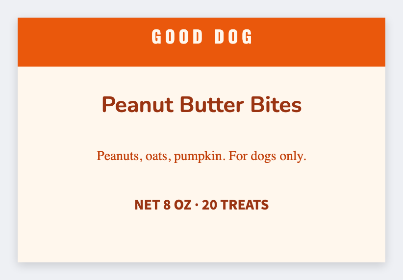 Dog treat sample from the free label maker