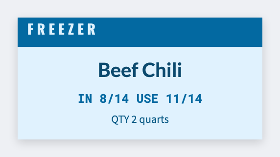 Freezer label sample from the free label maker