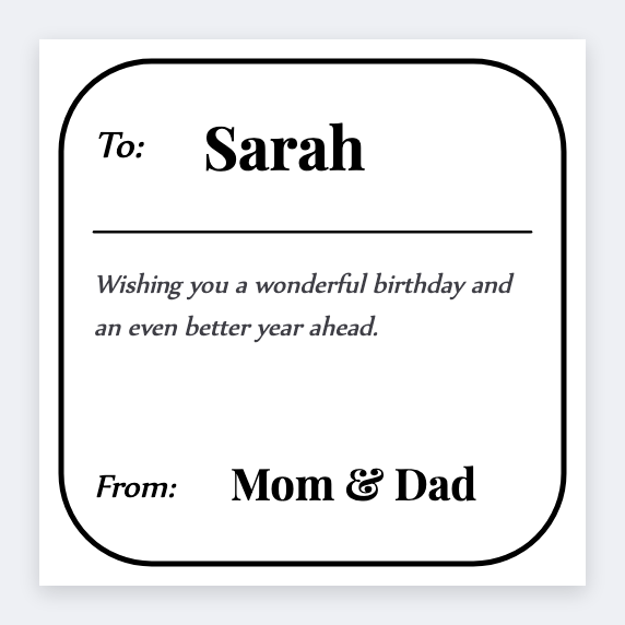 Gift tag sample from the free label maker