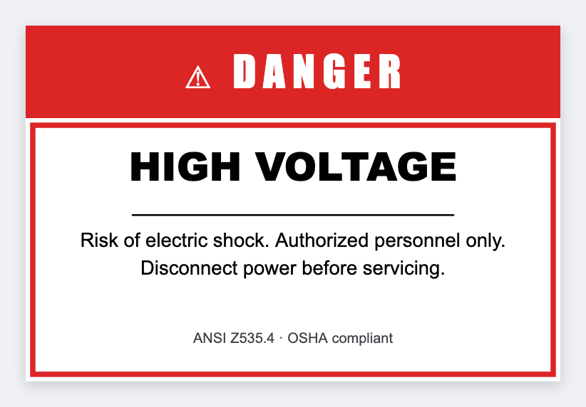 Hazard warning sample from the free label maker