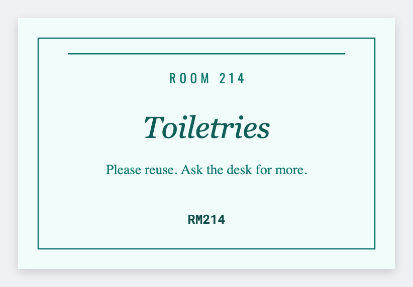 Hotel amenity sample from the free label maker
