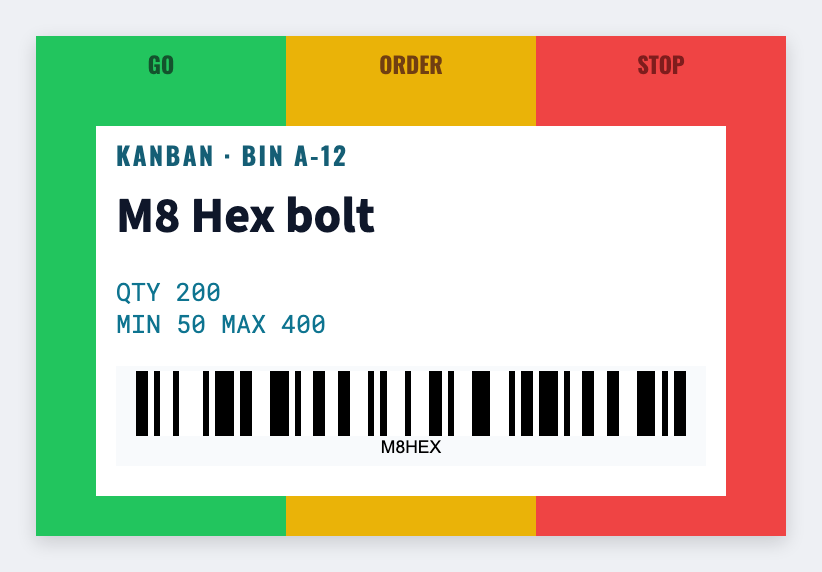 Kanban card sample from the free label maker