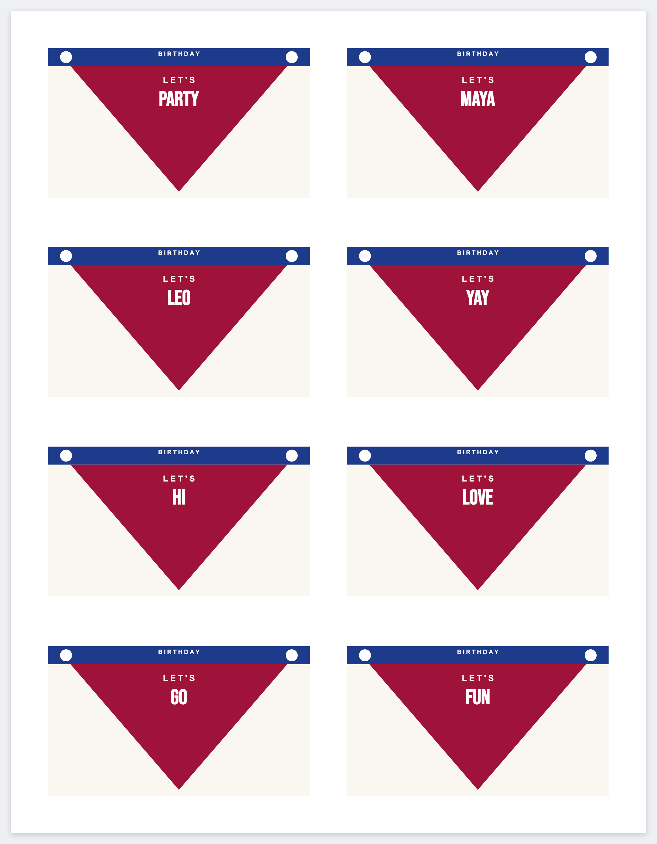 Eight party banners on a letter page