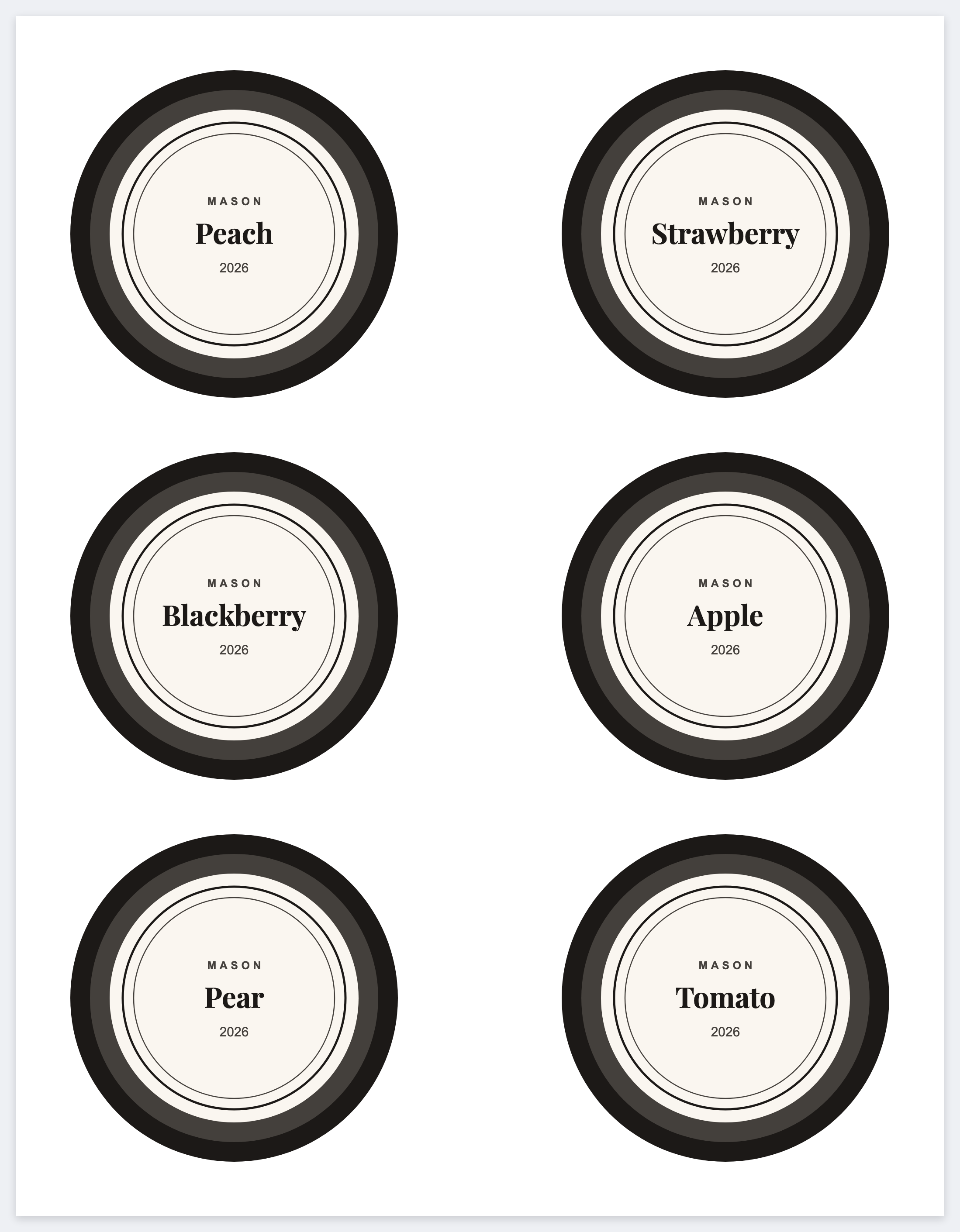 Six canning lids on a letter page