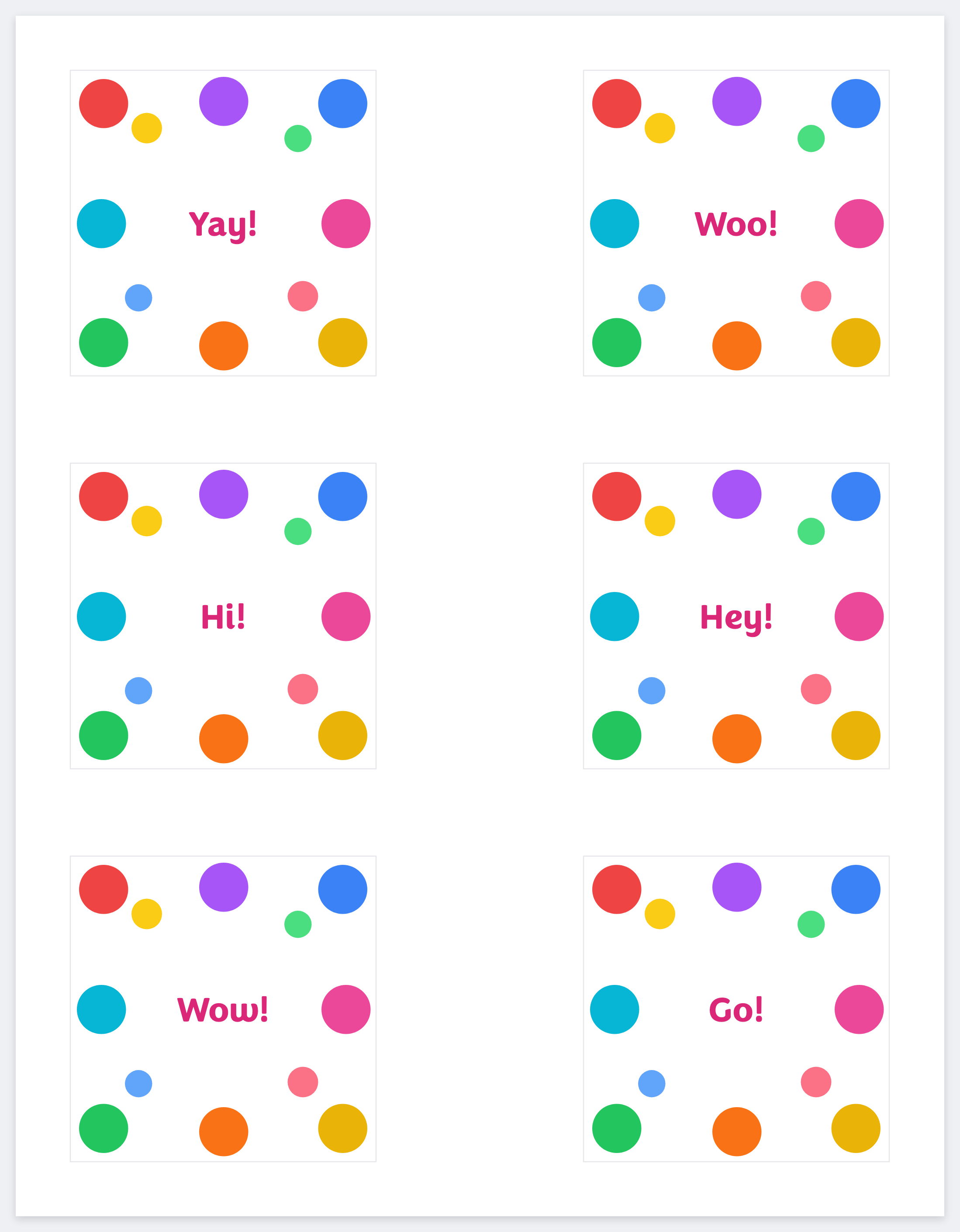 Six party stickers on a letter page