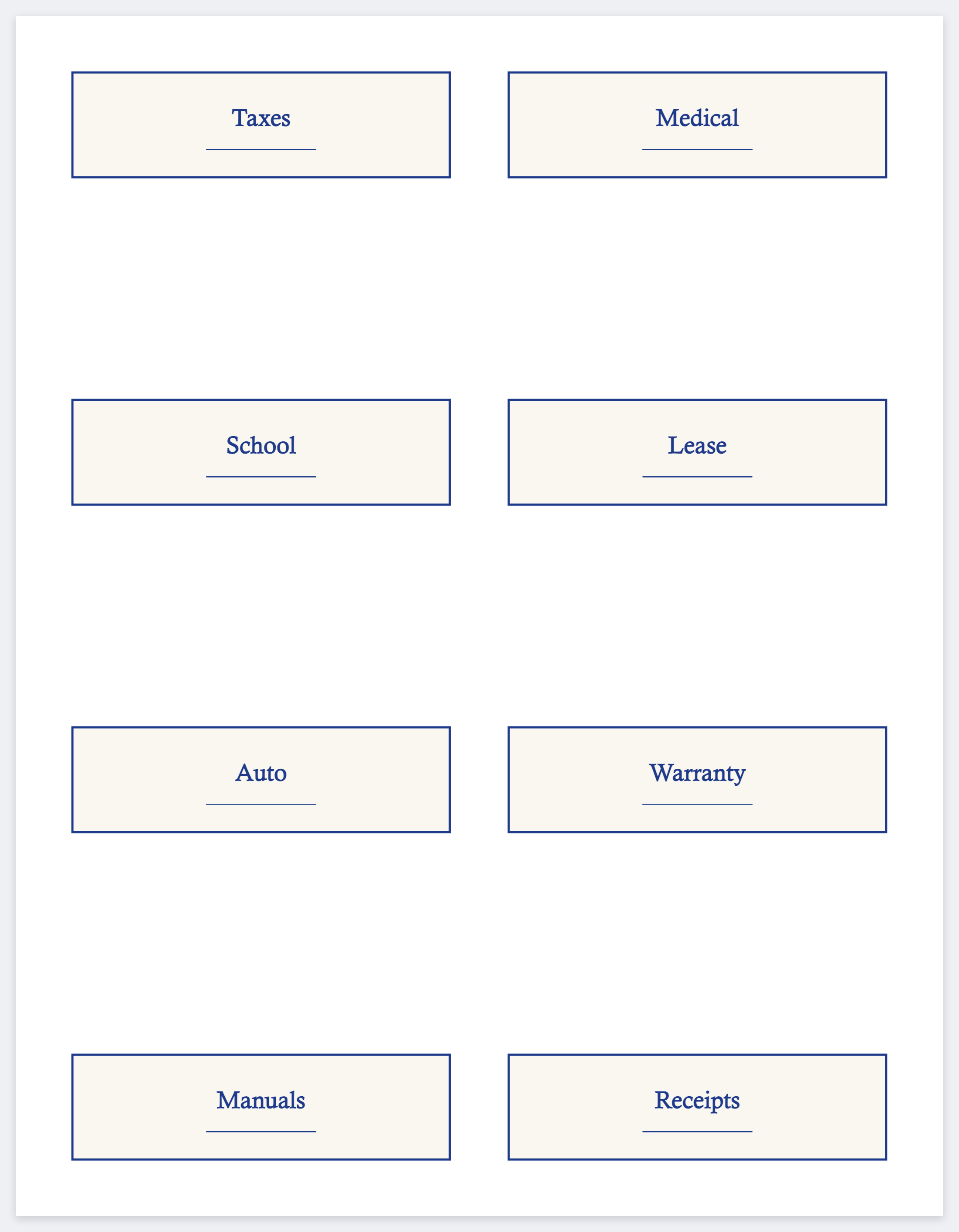 Eight folder tabs on a letter page