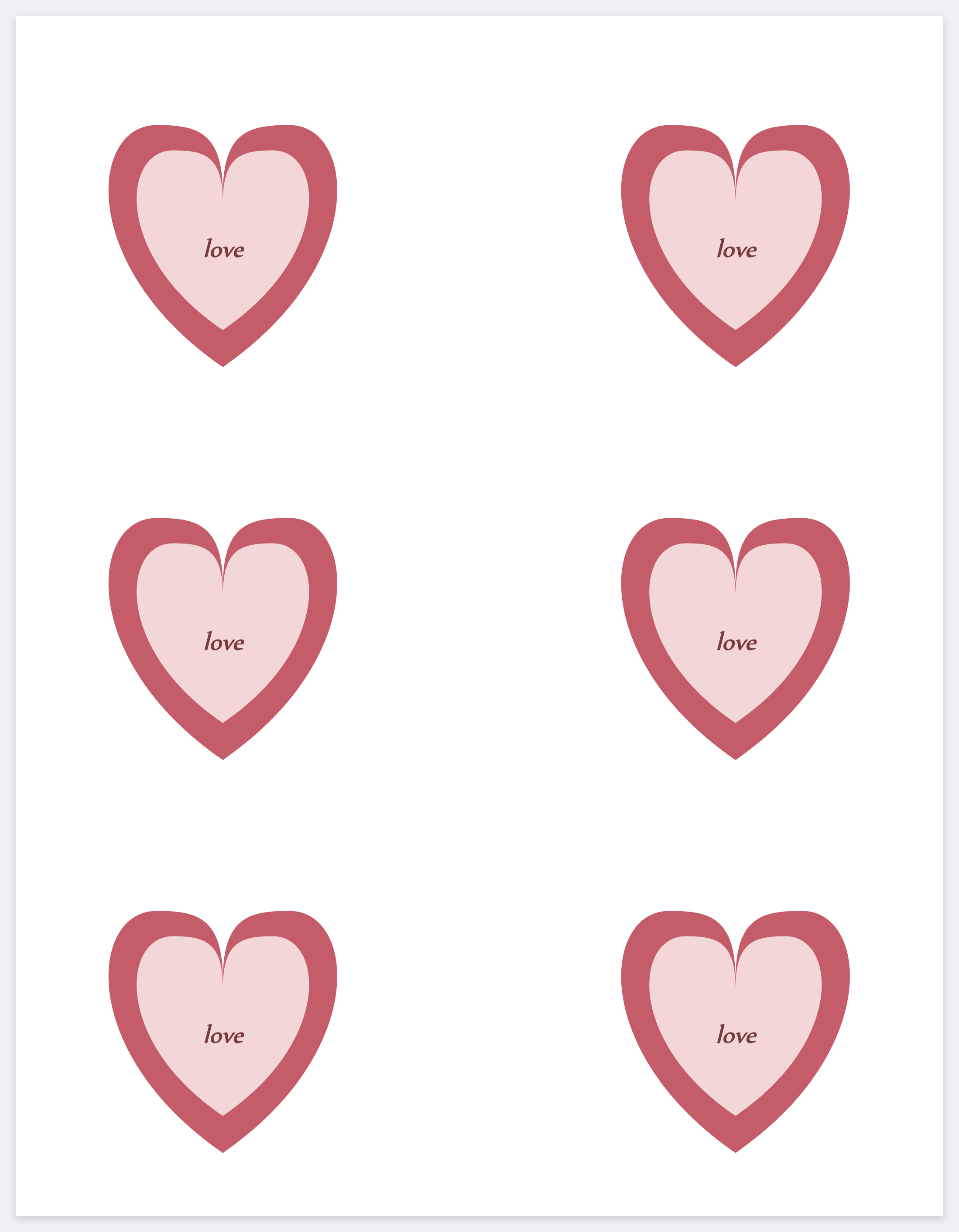 Six heart stickers on a letter page