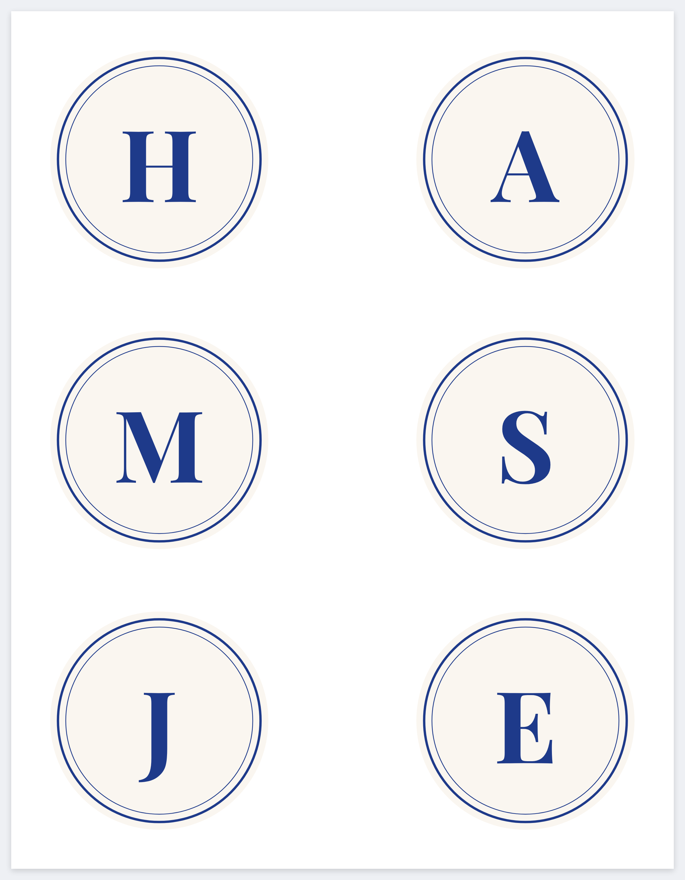 Six monogram seals on a letter page