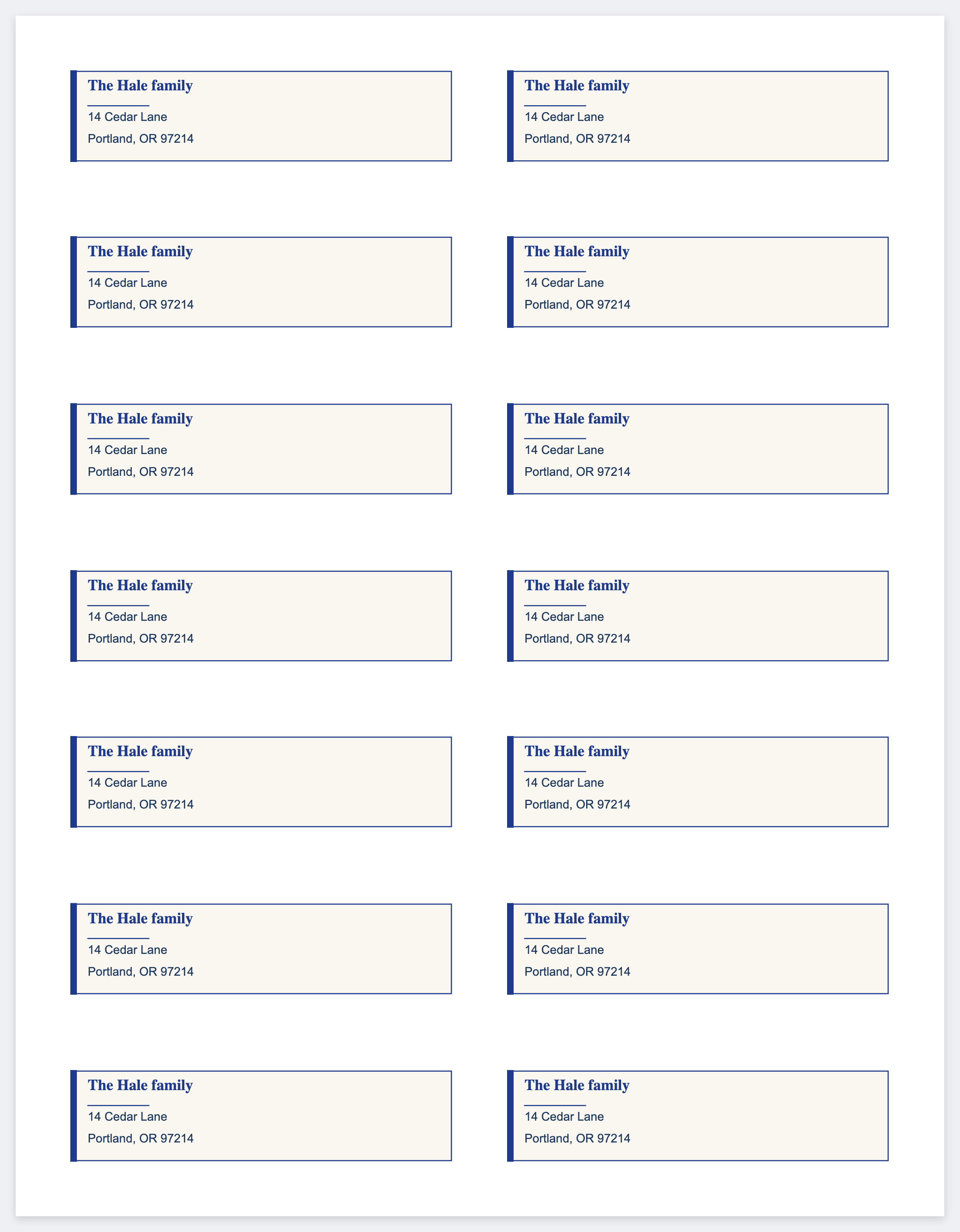Fourteen return addresses on a letter page
