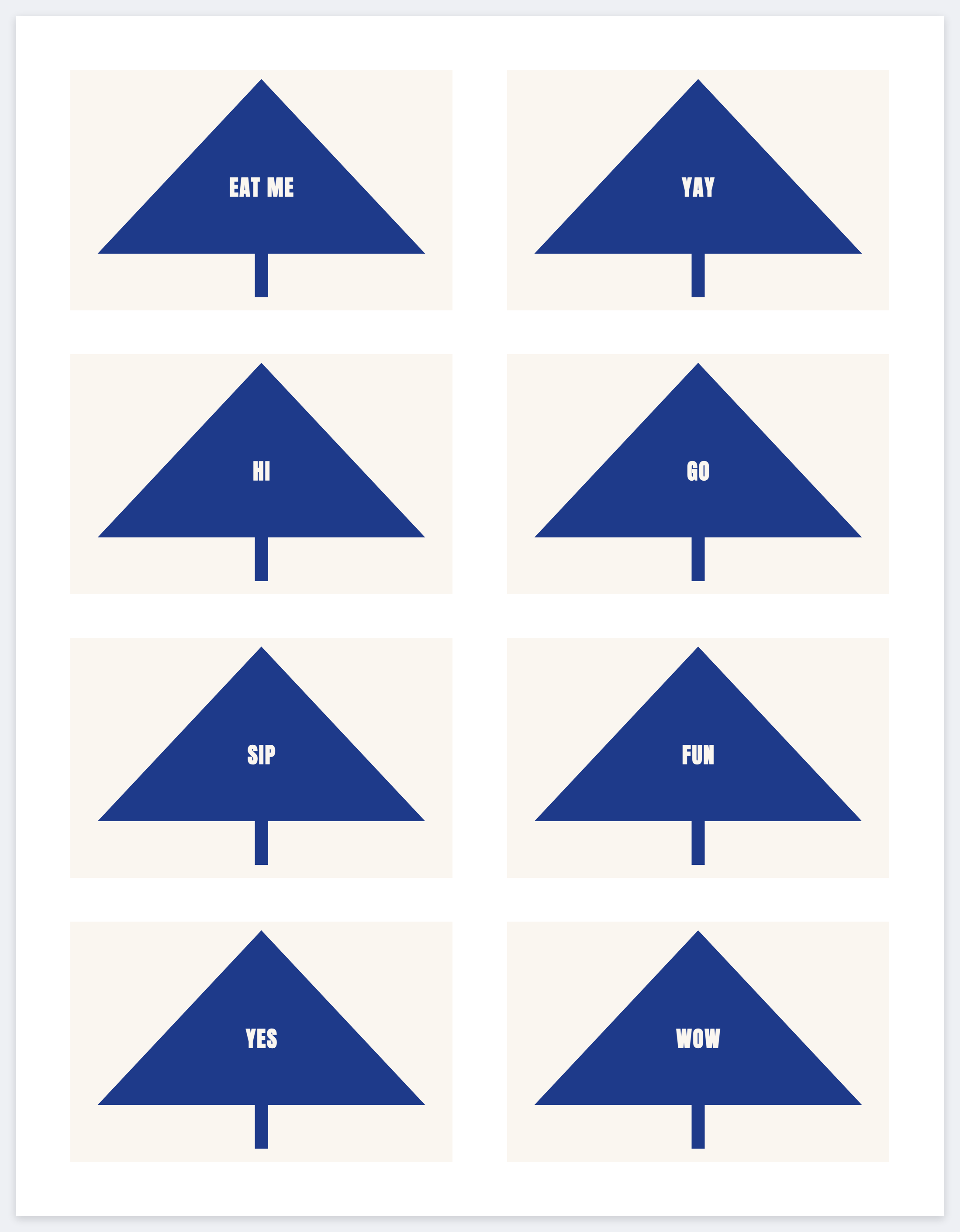 Eight triangle toppers on a letter page