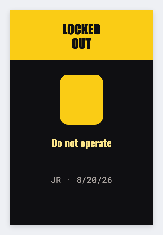 Lockout tagout sample from the free label maker
