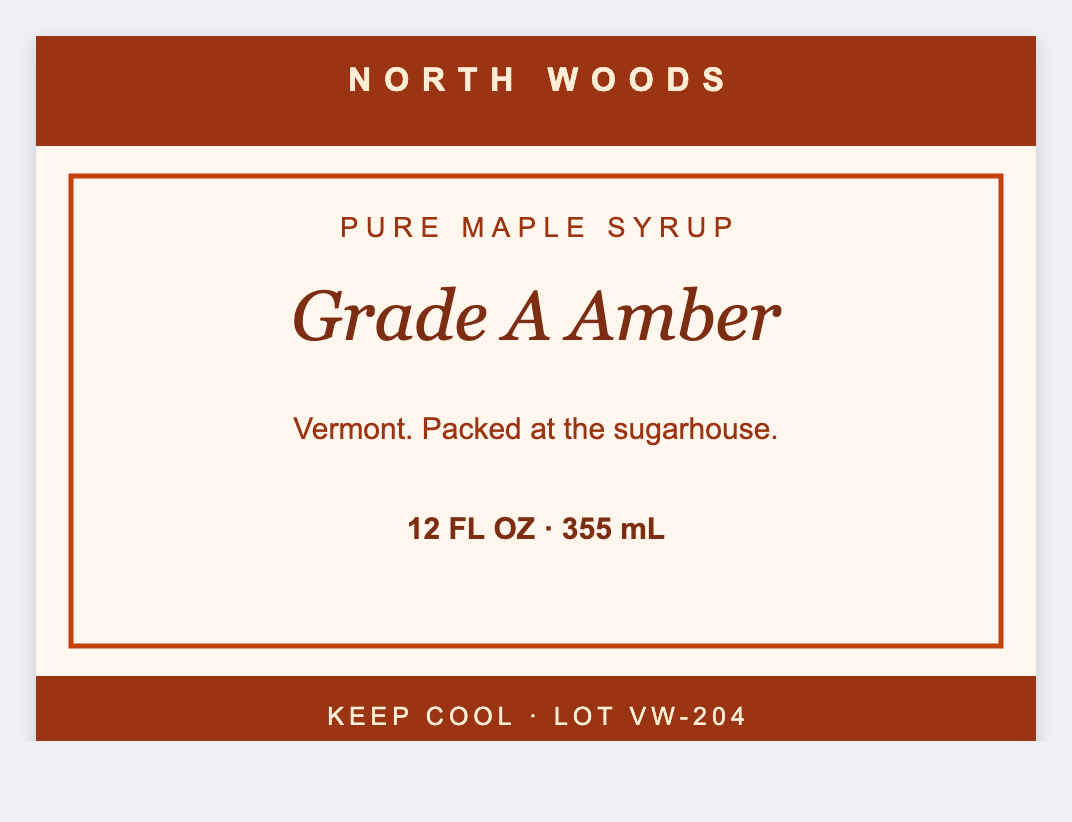 Maple syrup sample from the free label maker