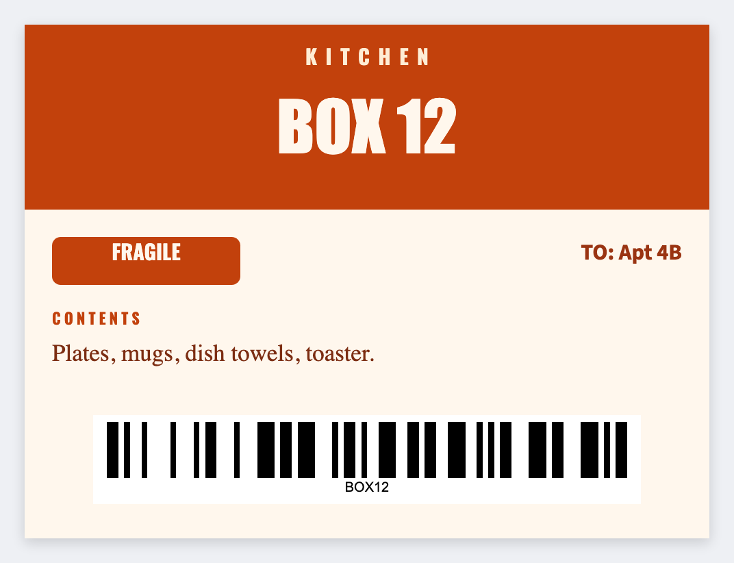 Moving box sample from the free label maker