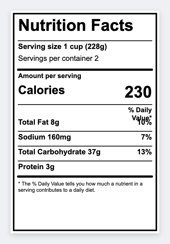 Nutrition facts sample from the free label maker