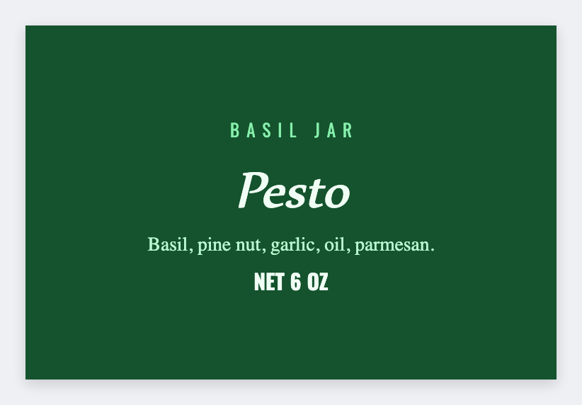 Pesto sample from the free label maker
