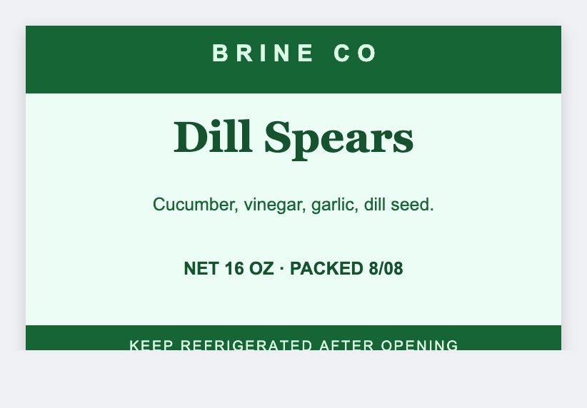Pickle jar sample from the free label maker