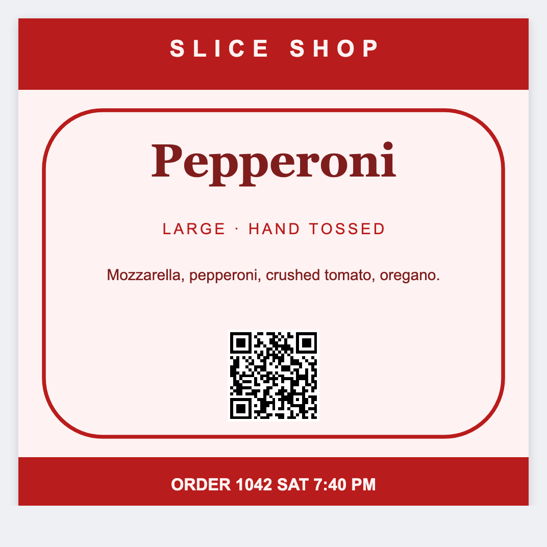 Pizza box sample from the free label maker