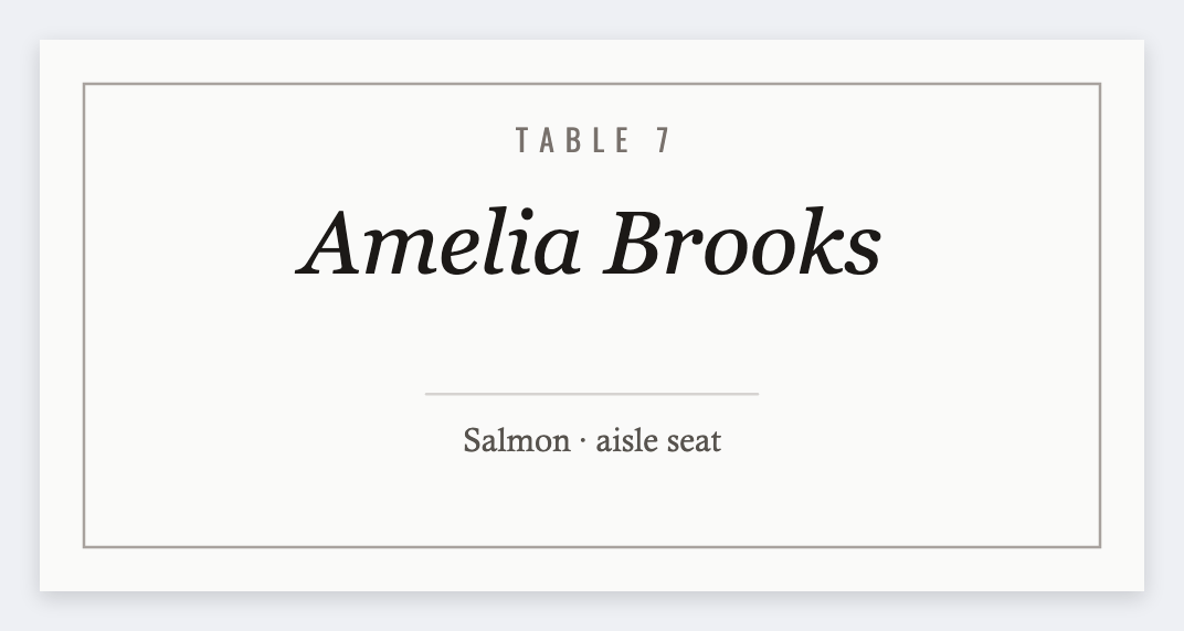 Place card sample from the free label maker