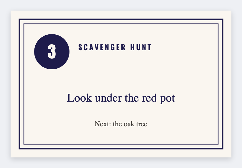 Scavenger card label