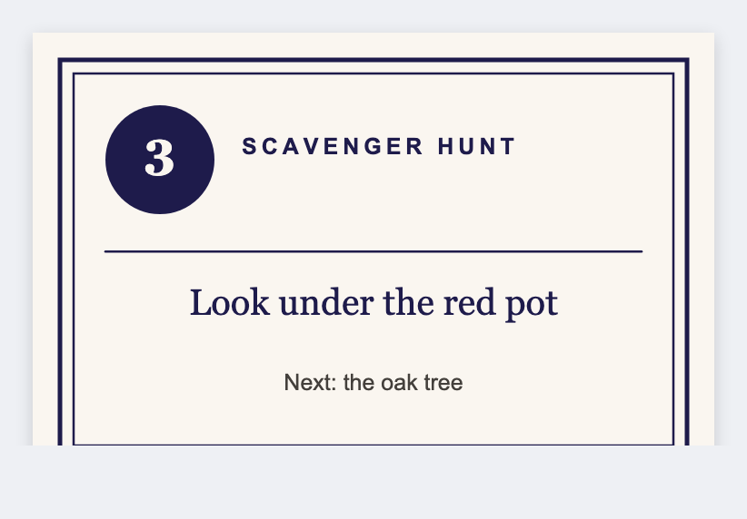 scavenger card sample from the free label maker