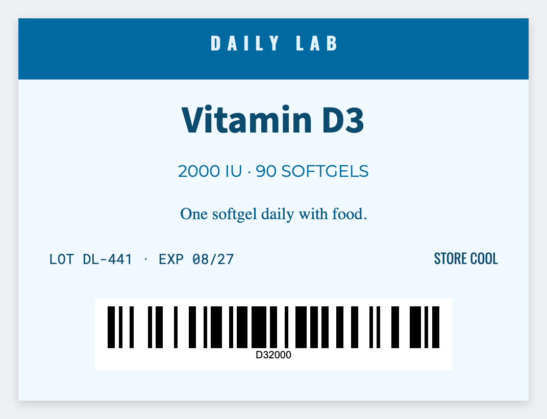 Supplement bottle sample from the free label maker