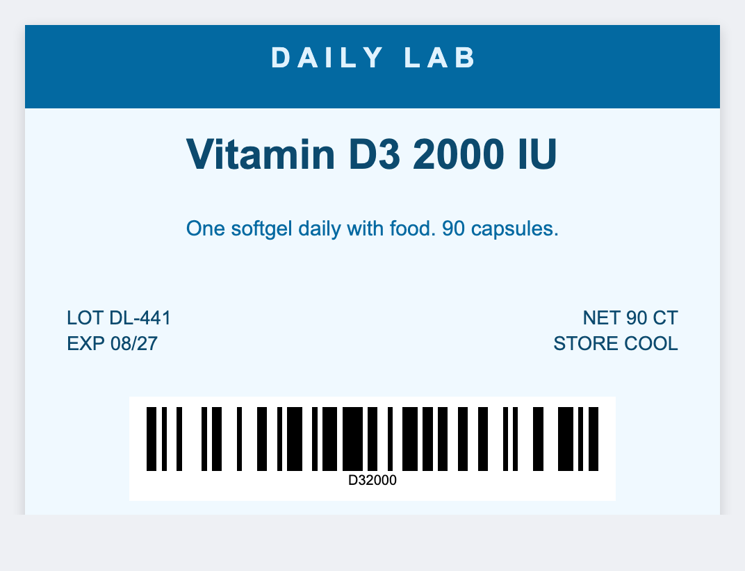 Supplement bottle sample from the free label maker
