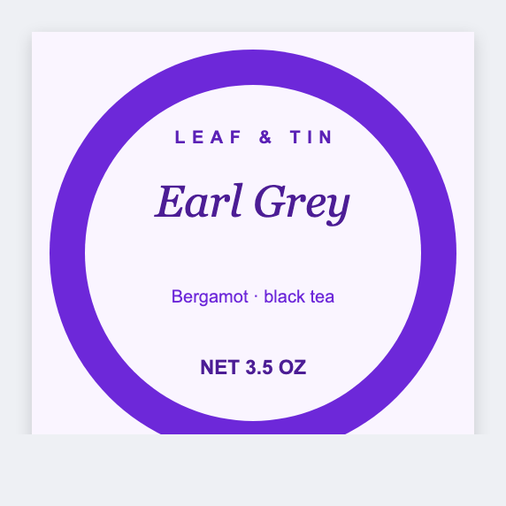 Tea tin sample from the free label maker