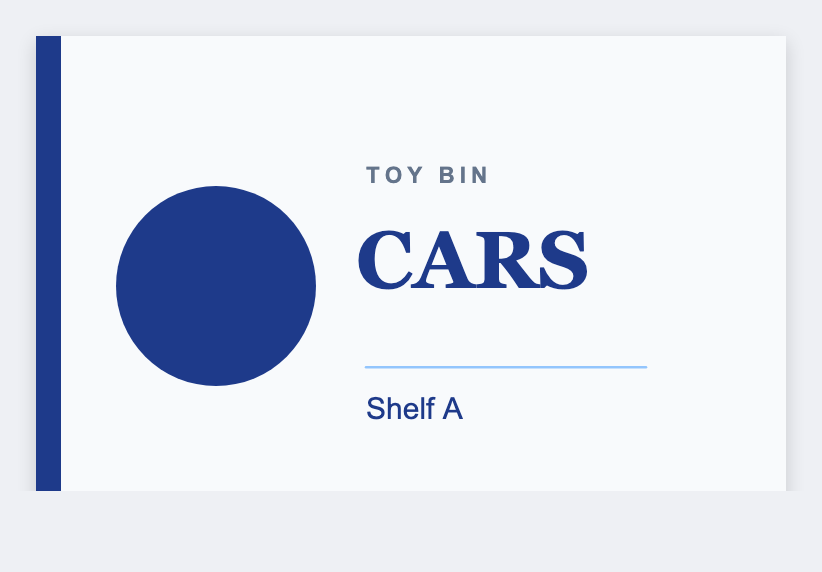 toy bin sample from the free label maker