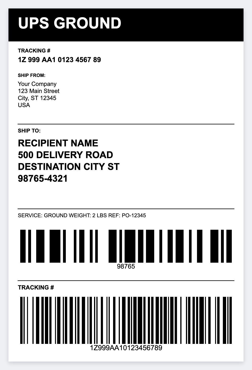 UPS Ground sample from the free label maker