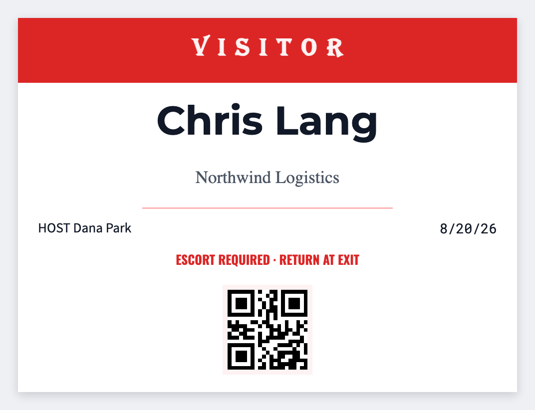 Visitor badge sample from the free label maker