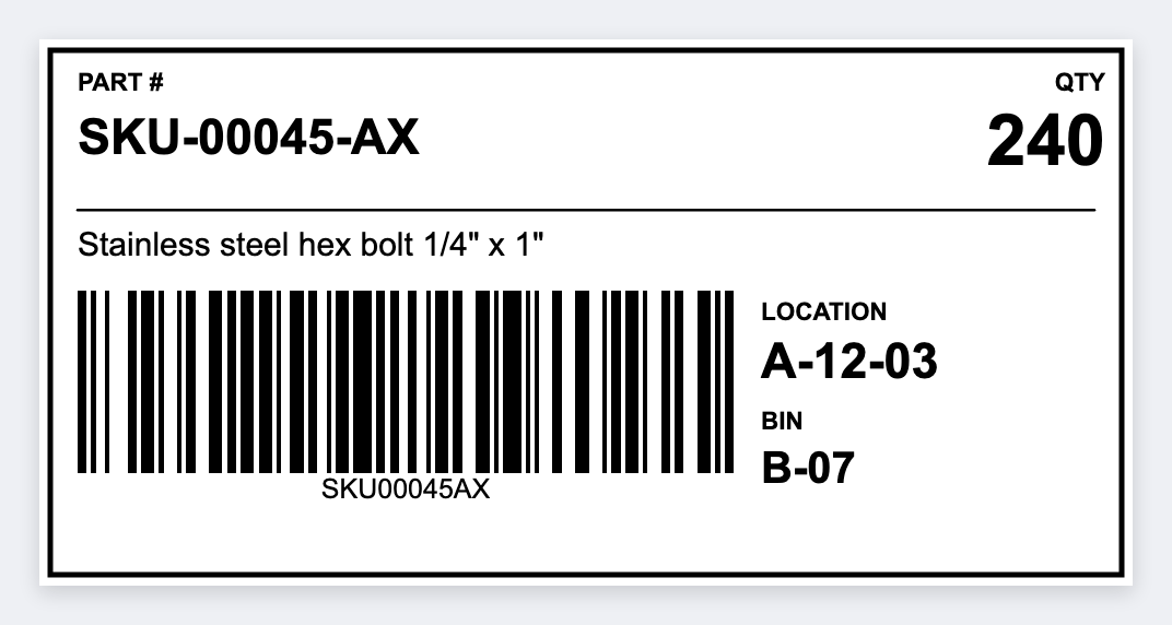 Barcode inventory label