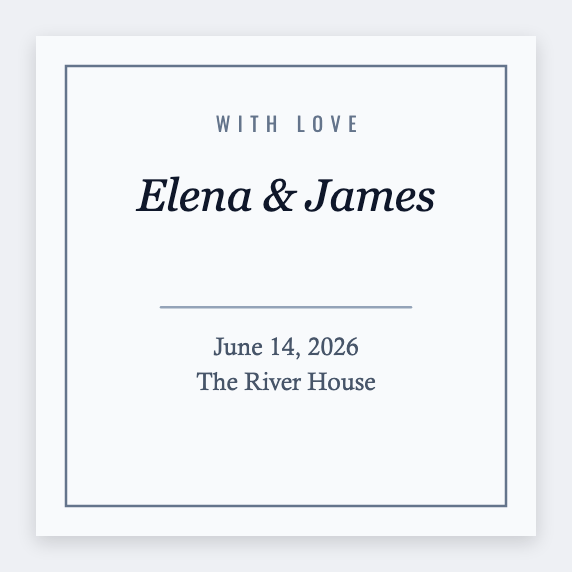 Wedding favor sample from the free label maker