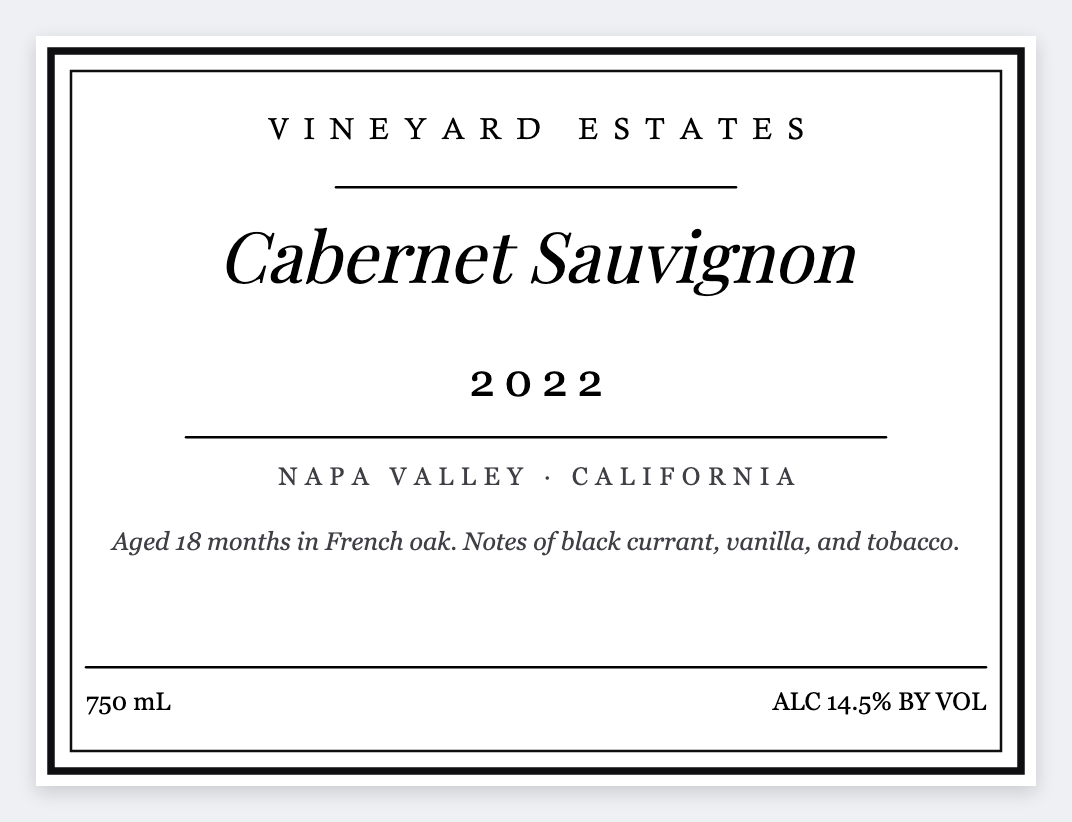 Wine bottle label sample from the free label maker