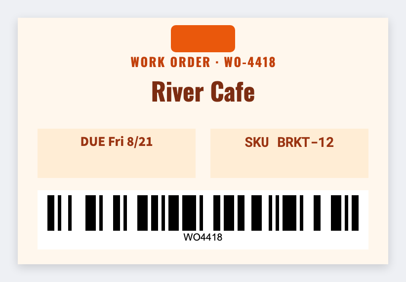 Work order sample from the free label maker