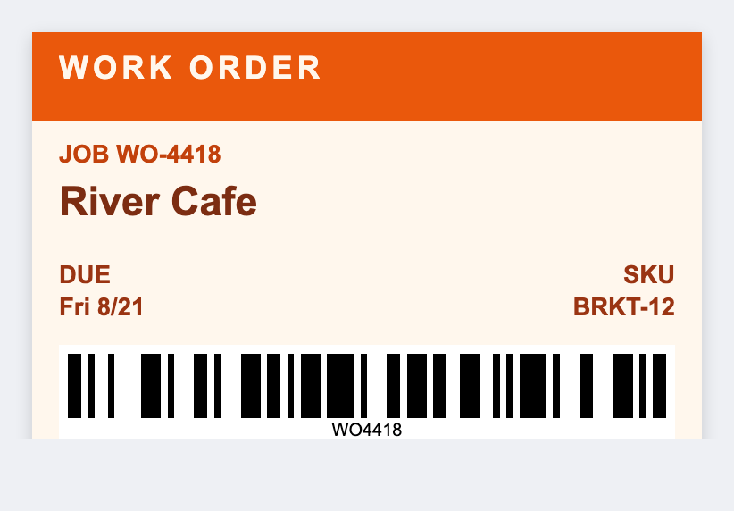 Work order sample from the free label maker